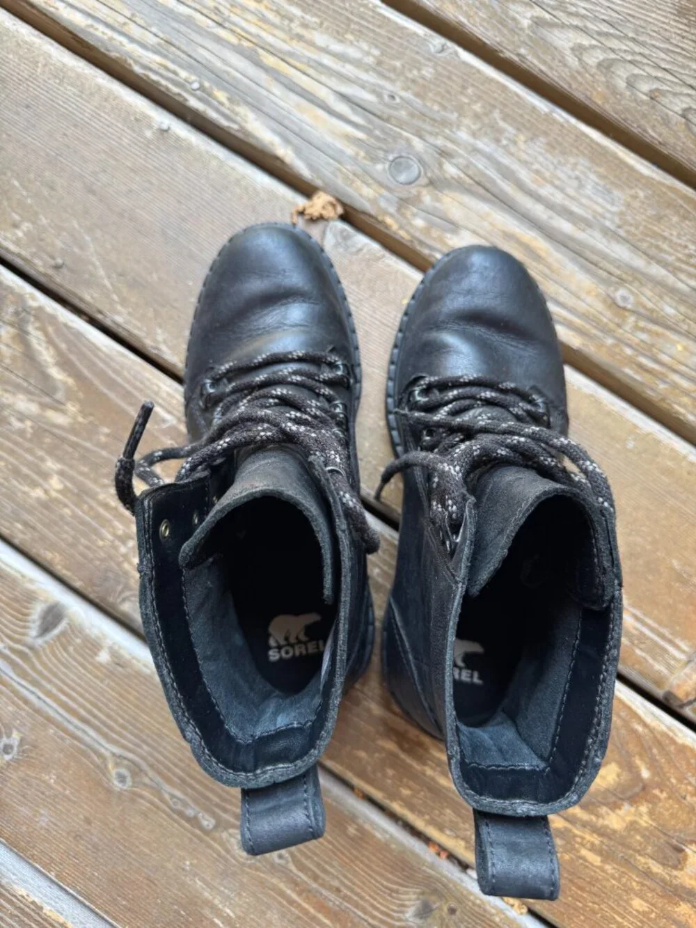 SOREL NL3700-010 Black Leather Combat Boots in Women's Size 7.5